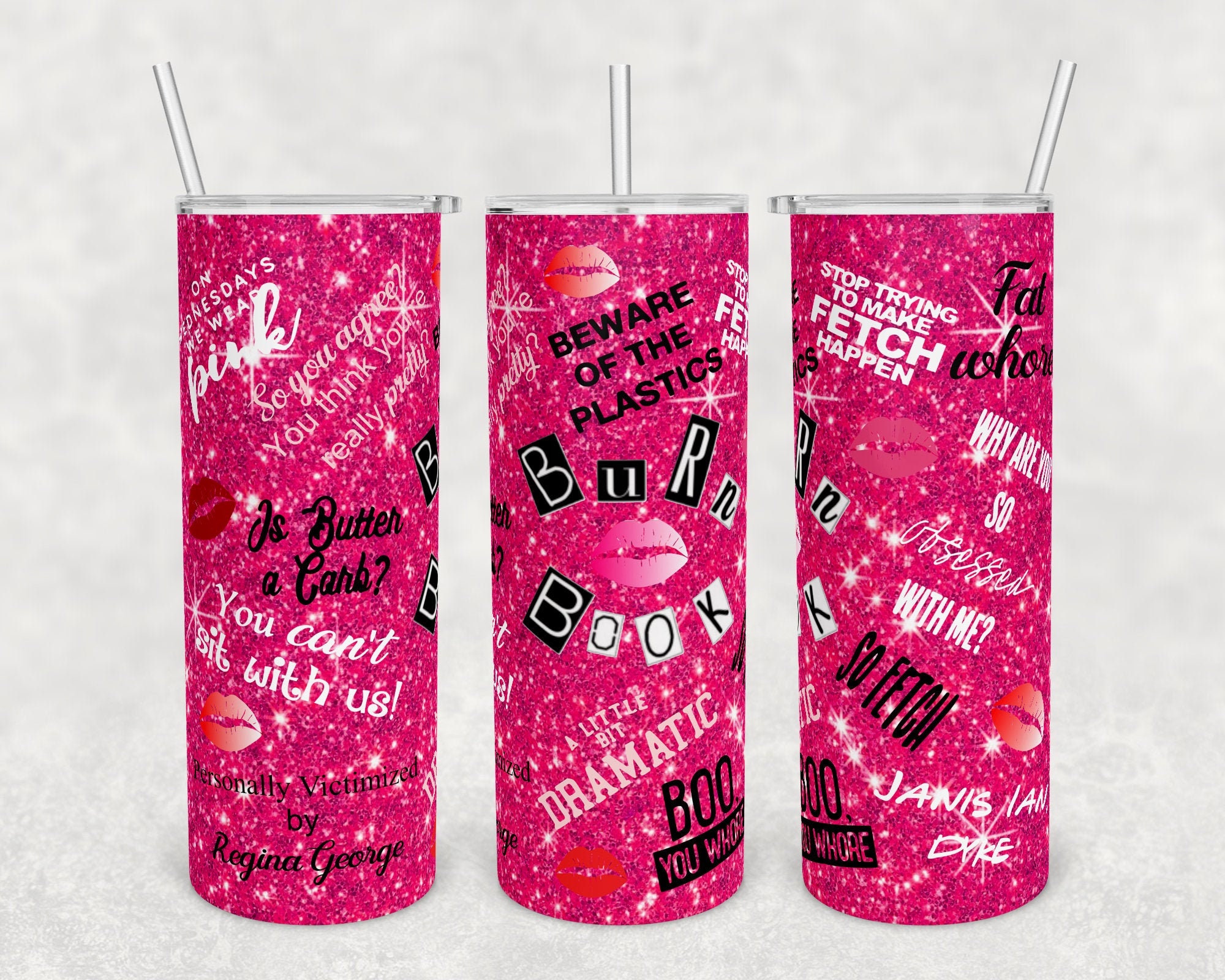 Glitter Burn Book 20 oz Skinny Tumbler Sublimation Design Etsy