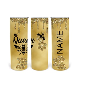 20 oz Skinny Tumbler Sublimation Design Template Download PNG DIGITAL Queen Bee personalize honey glitter  download 20oz wrap seamless