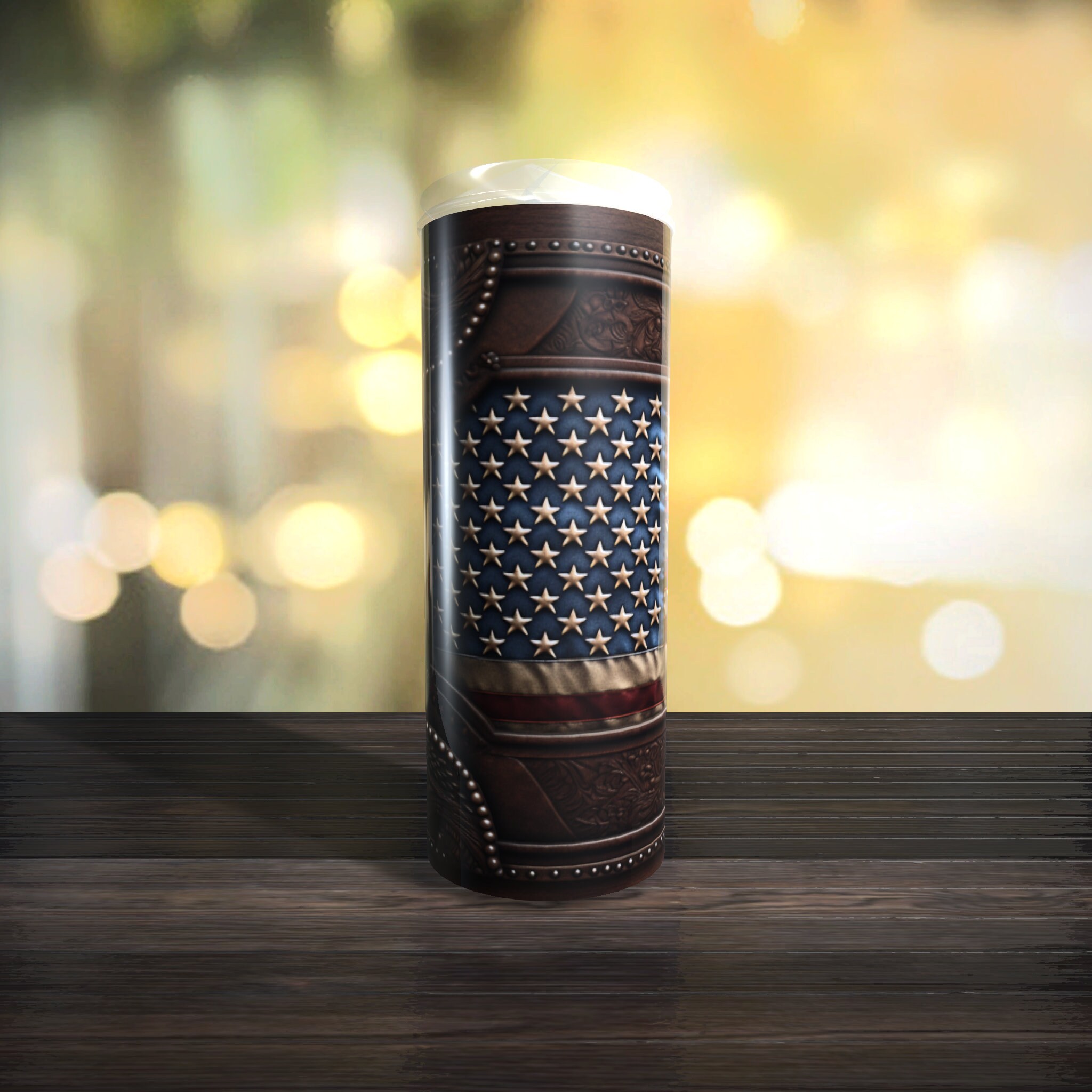 Tooled Leather American Flag, Cowboy Western Rodeo 20 Oz Skinny Tumbler ...