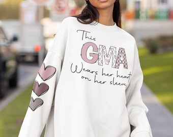 This Gma wears her heart on her sleeve, Valentine's day, Mother's day, doodle hearts, Sublimation, Design Digital download, Shirt, PNG