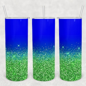 20 oz Skinny Tumbler Sublimation Design Template Download PNG DIGITAL Blue and green glitter ombre  download Seamless wrap 20oz