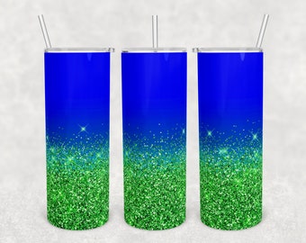 20 oz Skinny Tumbler Sublimation Design Template Download PNG DIGITAL Blue and green glitter ombre  download Seamless wrap 20oz