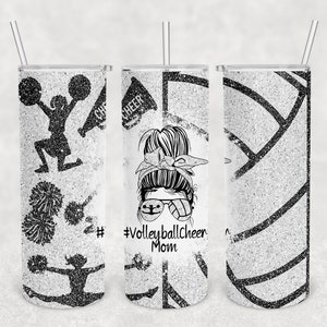 20 oz Skinny Tumbler Sublimation Design Template Download PNG DIGITAL Cheer volleyball messy bun seamless glitter 20oz wrap cheerleader