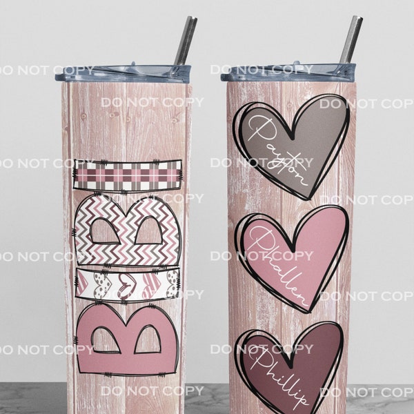 Bibi doodle hearts add names and hearts, Mother's day, 20 oz Skinny Tumbler Sublimation Design Template Download PNG DIGITAL 20oz wrap