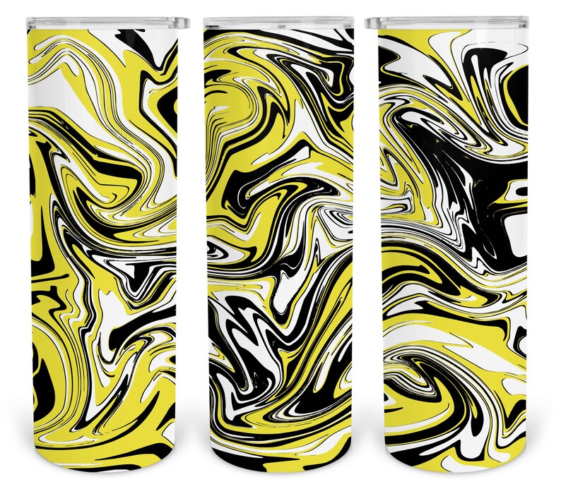 Yellow black and white swirl 20 oz Skinny Tumbler Sublimation Etsy