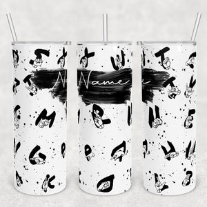 Plantilla de diseño de sublimación de vaso flaco de 30 oz Descargar PNG DIGITAL ASL, lenguaje de señas americano, agregar nombre, envoltura sin costuras