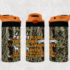 Ducks trucks and bucks camo kid flip top tumbler straight and tapered sublimation design digital download PNG