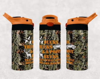 Ducks trucks and bucks camo kid flip top tumbler straight and tapered sublimation design digital download PNG