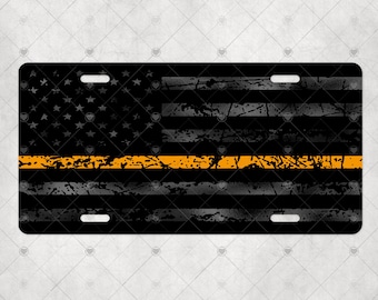 Negro mate delgada línea naranja angustiada matrícula de sublimación de la bandera estadounidense, etiqueta, assecories de automóviles, etiqueta automática, diseño, descarga digital