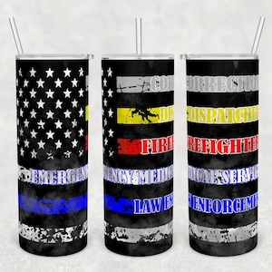 20 oz Skinny Tumbler Sublimation Design Template Download PNG DIGITAL First Responder thin line with smoke overlay