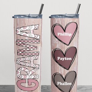 Grama doodle hearts add names and hearts, Mother&#39;s day, 20 oz Skinny Tumbler Sublimation Design Template Download PNG DIGITAL 20oz wrap