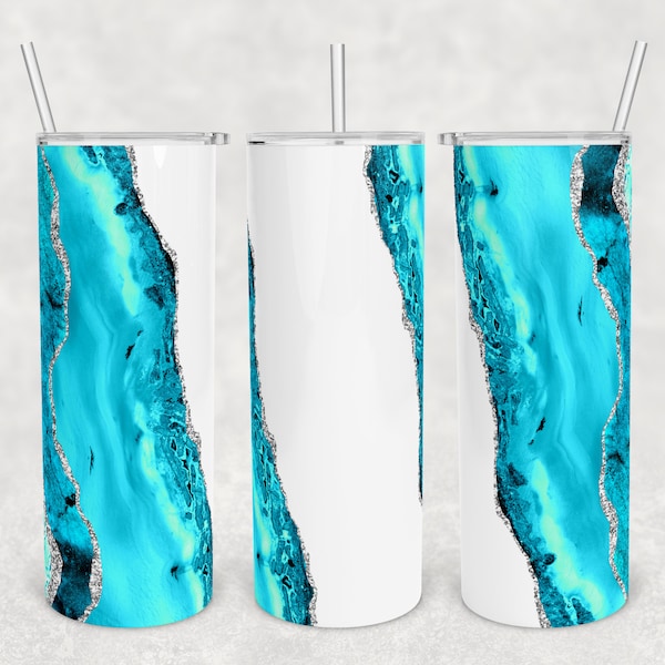 Turquoise and silver agate sublimation tumbler, digital design, download, PNG 20oz