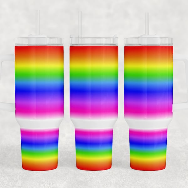40oz rainbow ombre top and bottom, bright colorful, 40 oz Tumbler wrap handle, Sublimation Design Template Download PNG DIGITAL wrap