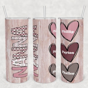Nanna doodle hearts add names and hearts, Mother&#39;s day, 20 oz Skinny Tumbler Sublimation Design Template Download PNG DIGITAL 20oz wrap