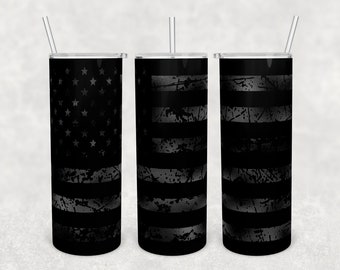 20 oz Skinny Tumbler Sublimation Design Template Download PNG DIGITAL Matte black distressed American flag seamless  20oz wrap no surrender