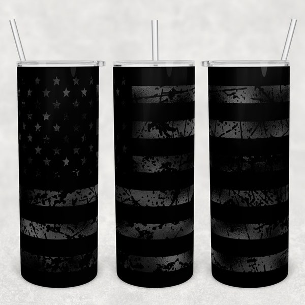 20 oz Skinny Tumbler Sublimation Design Template Download PNG DIGITAL Matte black distressed American flag seamless  20oz wrap no surrender