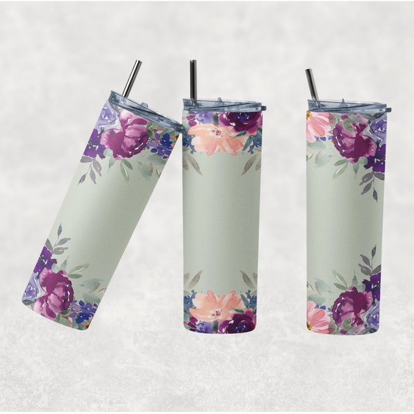 Floral border personalize blank background 20 oz Skinny Tumbler Sublimation Design Template Download PNG DIGITAL download 20oz wrap