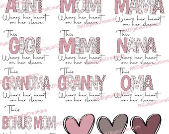 Porte son cœur sur son paquet de manches, Saint-Valentin, Fête des mères, cœurs griffonnés, Sublimation, Design Digital download, Chemise, PNG