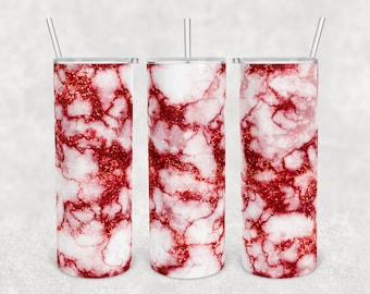 20 oz Skinny Tumbler Sublimation Design Template Download PNG DIGITAL Red glitter Marble 20oz wrap, red marble