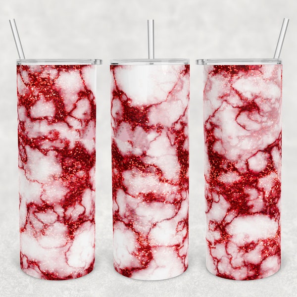 20 oz Skinny Tumbler Sublimation Design Template Download PNG DIGITAL Red glitter Marble 20oz wrap, red marble