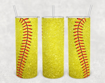 UPDATED 20 oz Skinny Tumbler Sublimation Design Template Download PNG DIGITAL Softball Glitter 4 different shades of yellow Seamless wrap