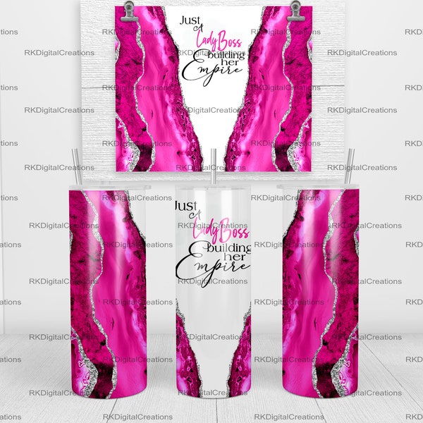 Pink and silver agate just a lady boss building her empire sublimation tumbler, digital design, download, PNG 20oz