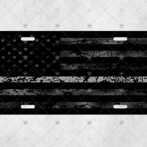 Matte black thin grey line distressed American flag sublimation license plate, tag, car assecories, auto tag, design, digital download