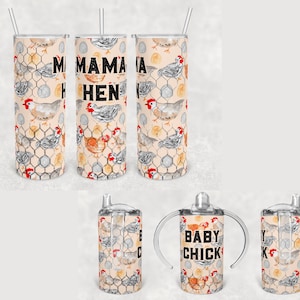 Mama Hen Baby Chick tumbler and sippy bundle mommy and me Skinny Tumbler Sublimation Design Template Download PNG DIGITAL 20oz sippy