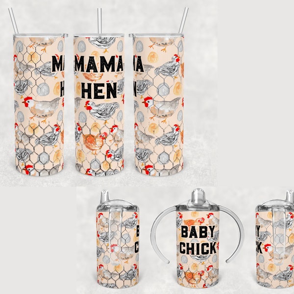 Mama Hen Baby Chick tumbler and sippy bundle mommy and me Skinny Tumbler Sublimation Design Template Download PNG DIGITAL 20oz sippy