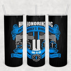 Fallen first responders 911 September 11th 20oz Skinny Tumbler Sublimation Design Download PNG DIGITAL seamless wrap 20oz twin towers 9.11
