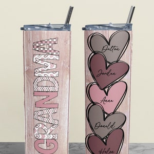 Grandma doodle hearts add names and hearts, Mother&#39;s day, 20 oz Skinny Tumbler Sublimation Design Template Download PNG DIGITAL 20oz wrap