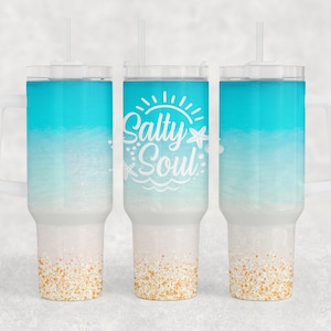 Salty soul, beach design, middle piece included, 40 oz Tumbler wrap handle, Sublimation Design, Template Download PNG DIGITAL, 40oz wrap