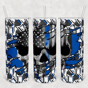 20 oz Skinny Tumbler Sublimation Design Template Download PNG DIGITAL thin blue line spartan helmet skull seamless ripped 20oz wrap