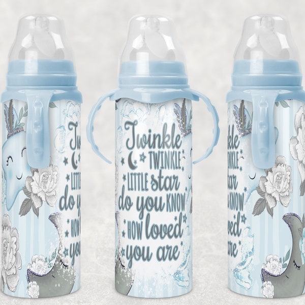 Twinkle twinkle little star do you know how loved you are, moon, stars, BLUE baby bottle tumbler sublimation design digital download PNG