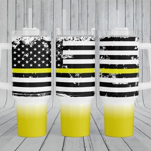 Thin yellow line flag, 911 operator dispatch wrap, 40 oz Tumbler wrap handle, Sublimation Design, Template Download PNG DIGITAL, 40oz