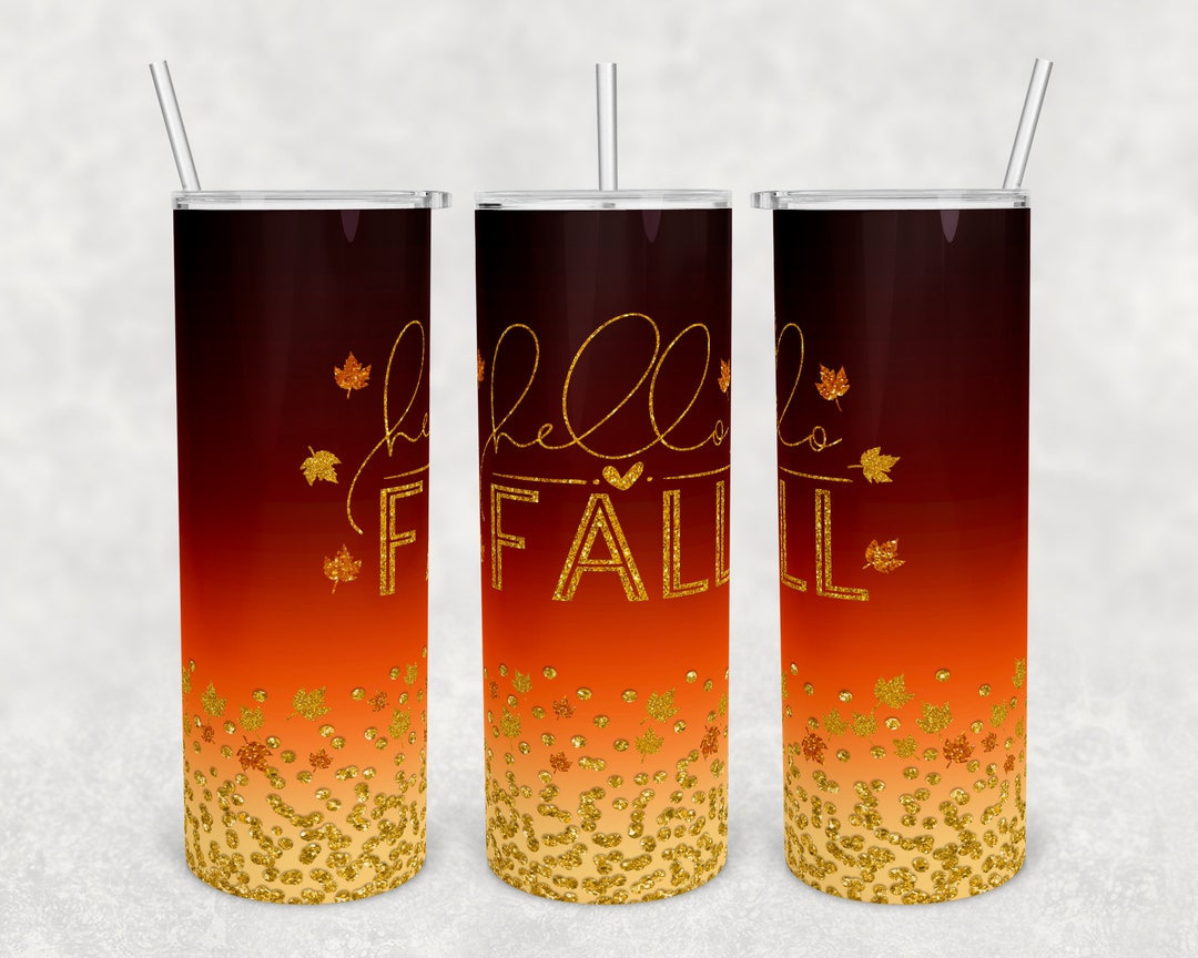 Hello Fall Seamless Glitter 20 Oz Skinny Tumbler Sublimation Design ...