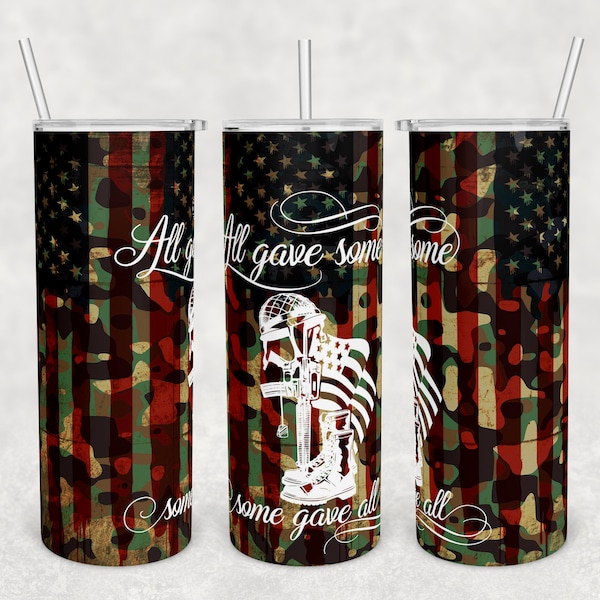 20 oz Skinny Tumbler Sublimation Design Template Download PNG DIGITAL All gave some some gave all military flag wrap 20oz