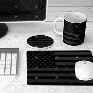 Matte black AMERICAN flag mousepad coaster coffee mug sublimation design bundle digital download PNG