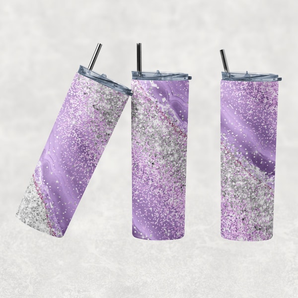 20 oz Skinny Tumbler Sublimation Design Template Download PNG DIGITAL purple and silver glitter milky way 20oz wrap seamless