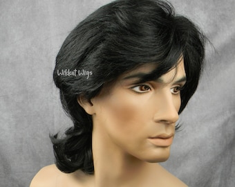 Men's Retro 70's Shag Wig .. HOT!!  BLACK  Unisex Wig.   Back In Stock!