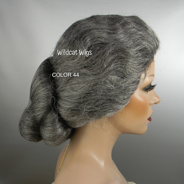 Mrs. Doubtfire Wig .. Color Choice!  Old Lady Wig .. Bun Wig .. Gray or White Wig . Violet Crawley