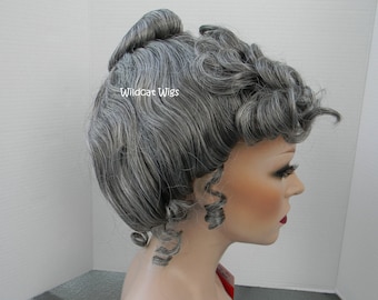 Deluxe Gibson Girl Wig ..  BLACK or GRAY  Salt & Pepper .. Edwarian Theater Wig .. Costume Wig Theater