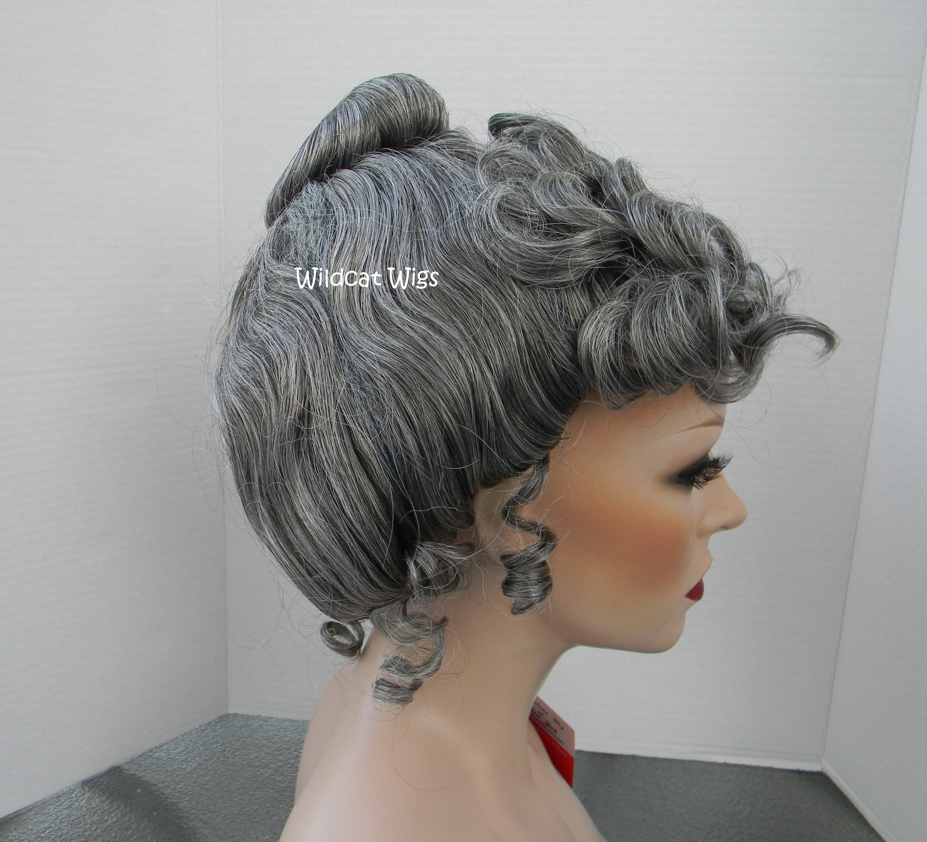 Deluxe Gibson Girl Wig ..  BLACK or GRAY  Salt & Pepper .. Edwarian Theater Wig .. Costume Wig Theater