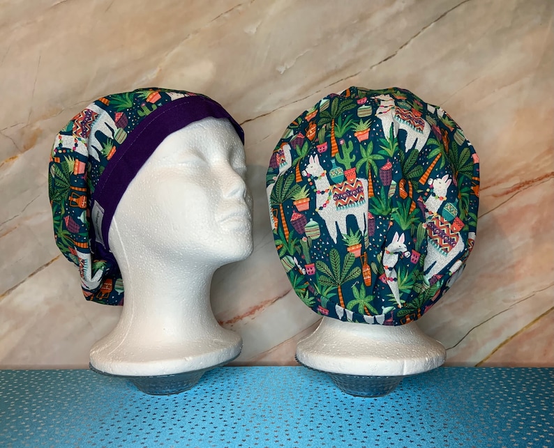 Woman\u2019s llama scrub cap with cordlock