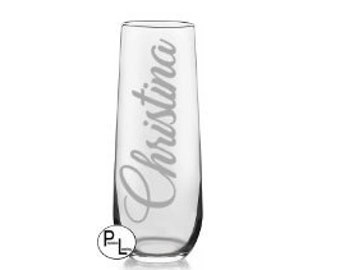 Engraved Champagne Glass, Etched Champagne Glass, Personalized Etched Glass, Personalized Engraved Stemless Champagne Glass Flute