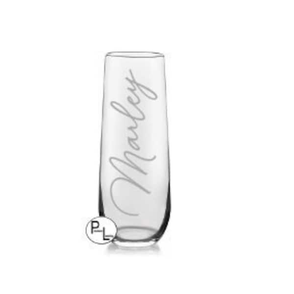 Engraved Champagne Glass, Etched Champagne Glass, Personalized Etched Glass, Personalized Engraved Stemless Champagne Glass Flute