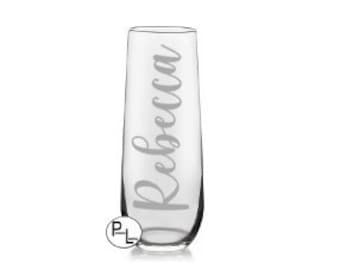 Engraved Champagne Glass, Etched Champagne Glass, Personalized Etched Glass, Personalized Engraved Stemless Champagne Glass Flute