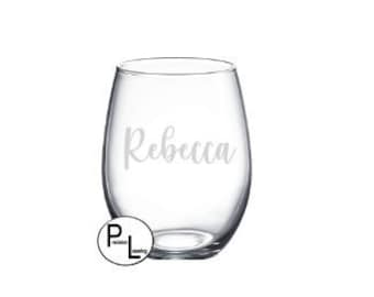 Engraved Wine Glass, Etched Wine Glass, Personalized Etched Stemless Glass, Personalized Engraved Stemless Wine Glass