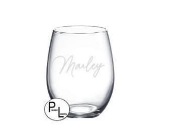 Engraved Wine Glass, Etched Wine Glass, Personalized Etched Stemless Glass, Personalized Engraved Stemless Wine Glass