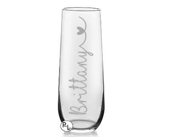 Engraved Champagne Glass, Etched Champagne Glass, Personalized Etched Glass, Personalized Engraved Stemless Champagne Glass Flute